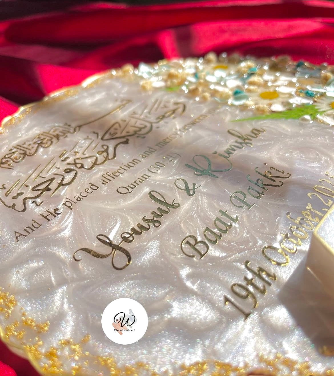 Personalised White Floral Nikkah Tray | Blue Blossom Edition