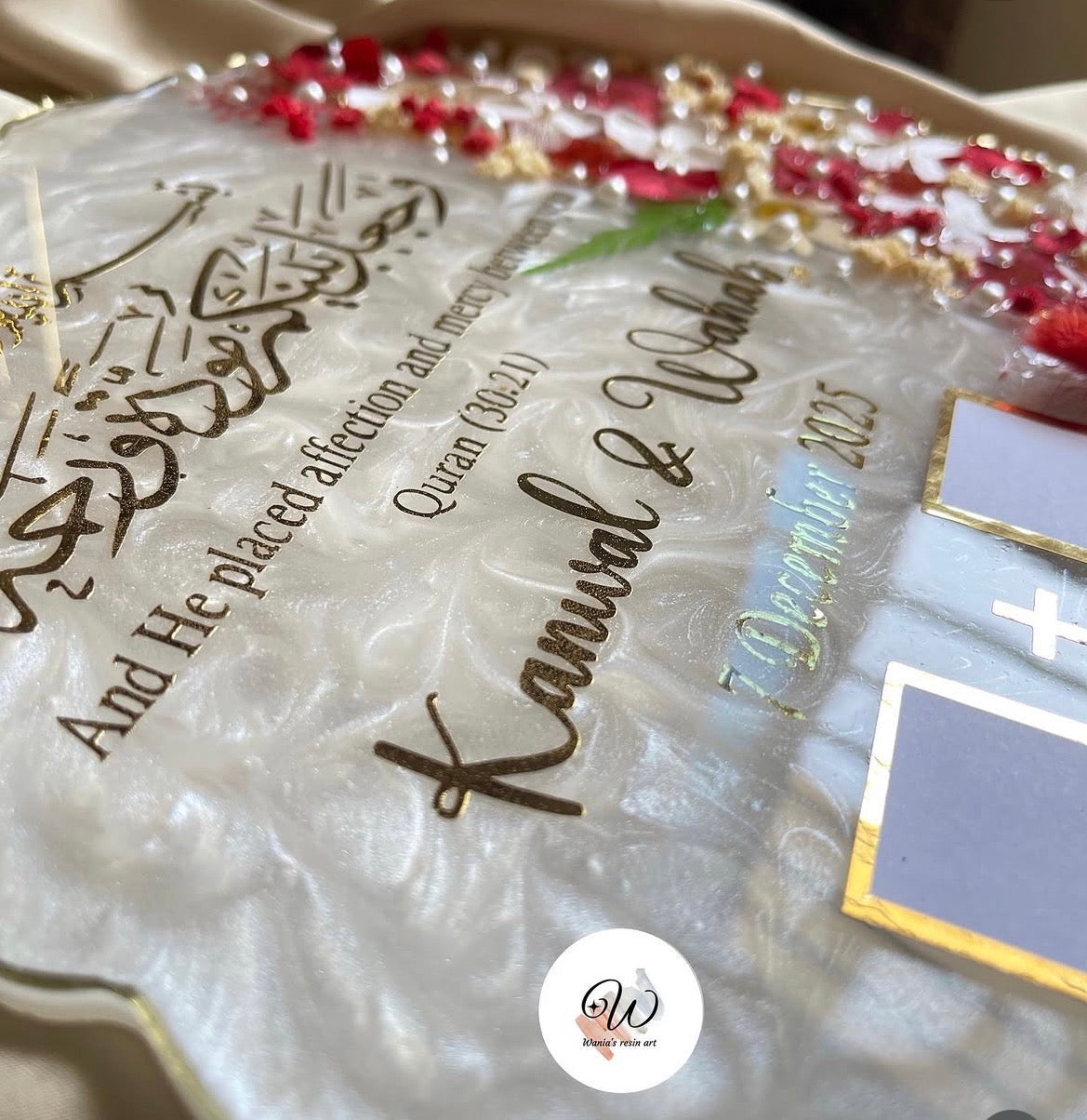 Crimson Bloom Personalised Resin Nikkah Tray