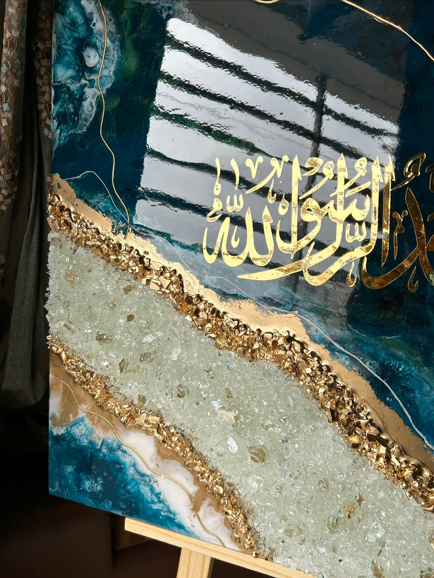 Royal Azure Shahadah Resin Wall Art – 30 × 22 Inches