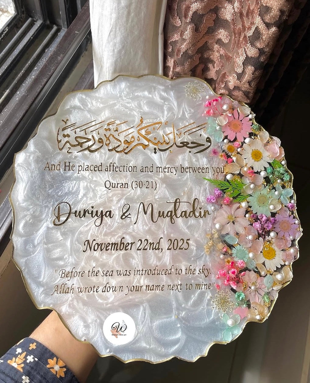 White Floral Resin Nikkah Tray | Handmade & Customised
