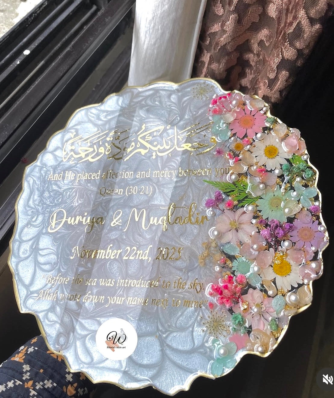White Floral Resin Nikkah Tray | Handmade & Customised