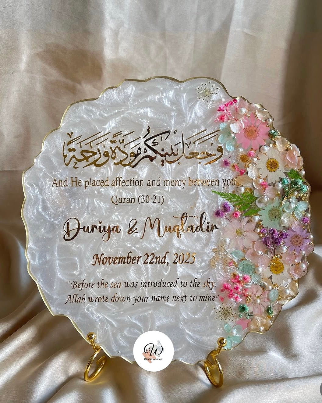White Floral Resin Nikkah Tray | Handmade & Customised