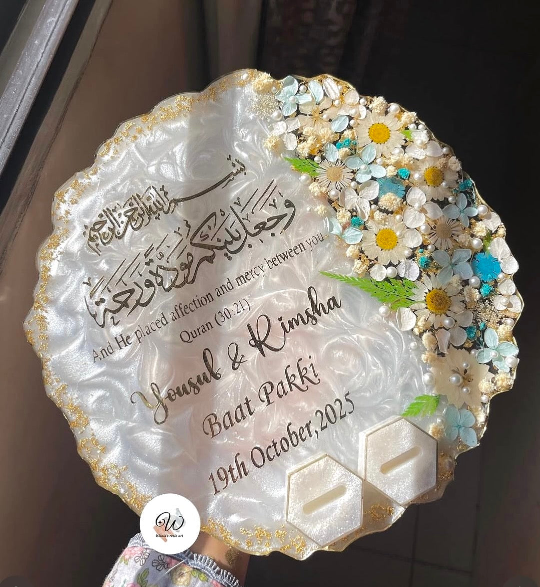 Personalised White Floral Nikkah Tray | Blue Blossom Edition