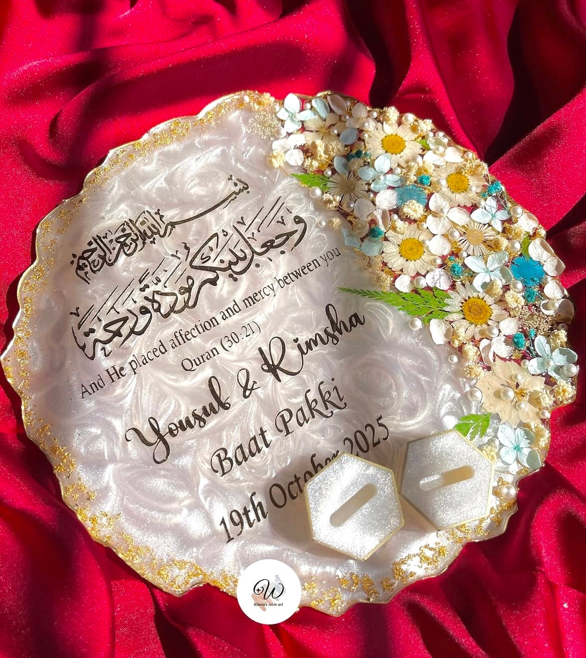 Personalised White Floral Nikkah Tray | Blue Blossom Edition