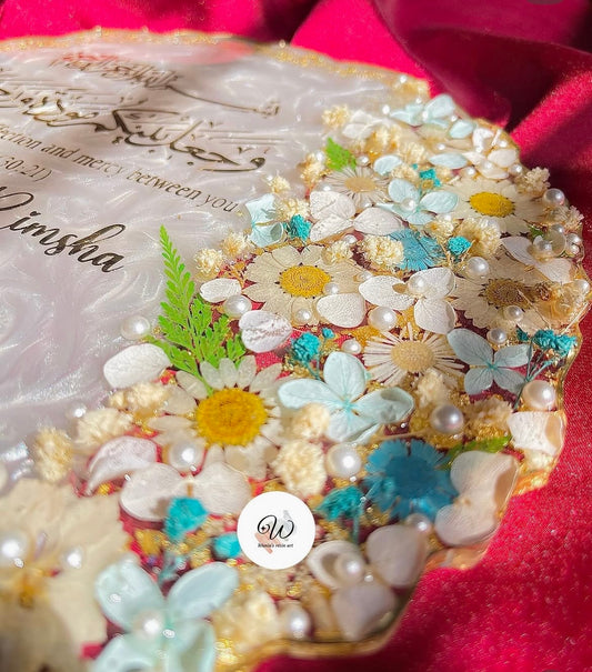 Personalised White Floral Nikkah Tray | Blue Blossom Edition