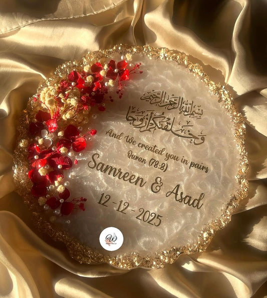 White Floral Resin Nikkah Tray | Red Blossom Edition