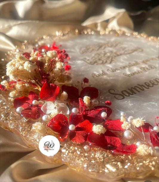 White Floral Resin Nikkah Tray | Red Blossom Edition