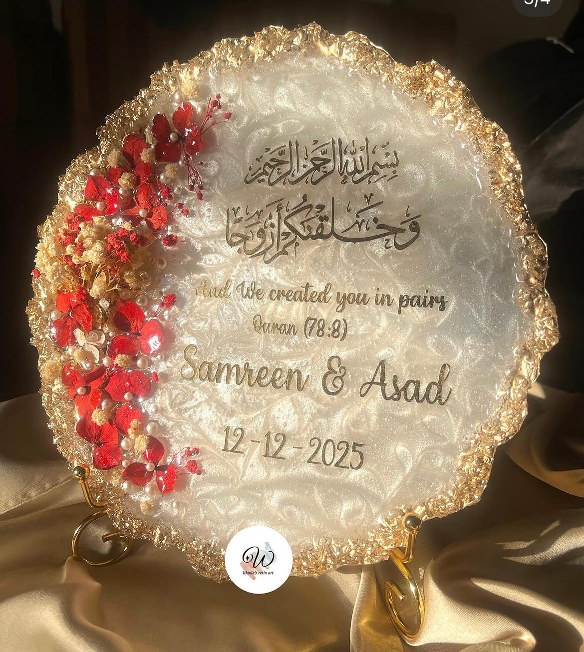 White Floral Resin Nikkah Tray | Red Blossom Edition