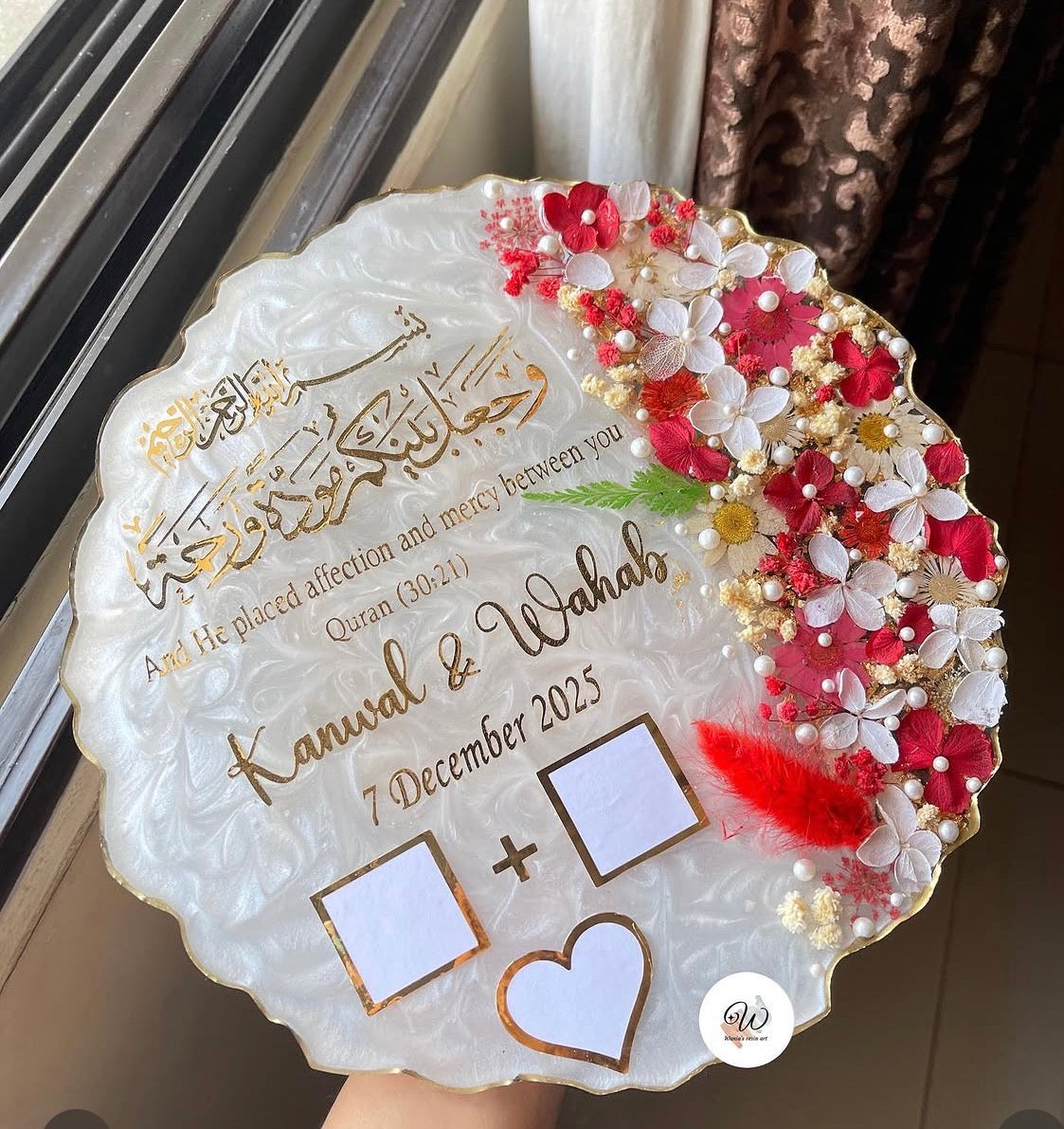 Crimson Bloom Personalised Resin Nikkah Tray