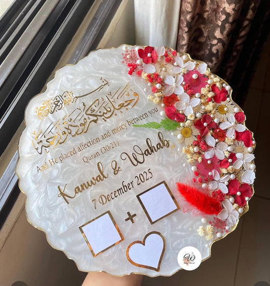 Crimson Bloom Personalised Resin Nikkah Tray