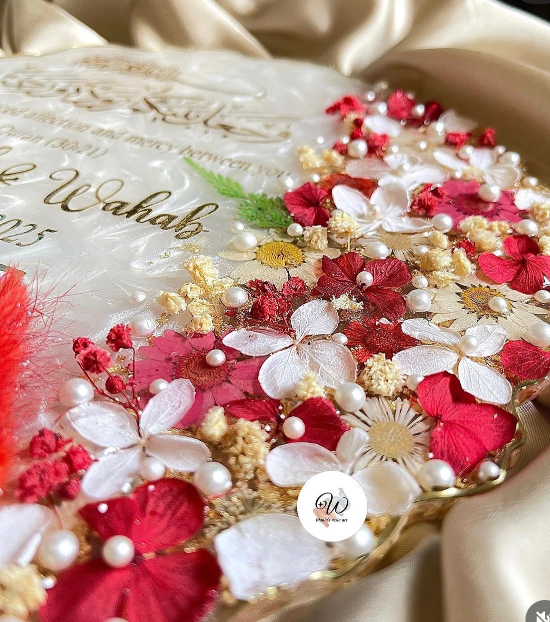 Crimson Bloom Personalised Resin Nikkah Tray