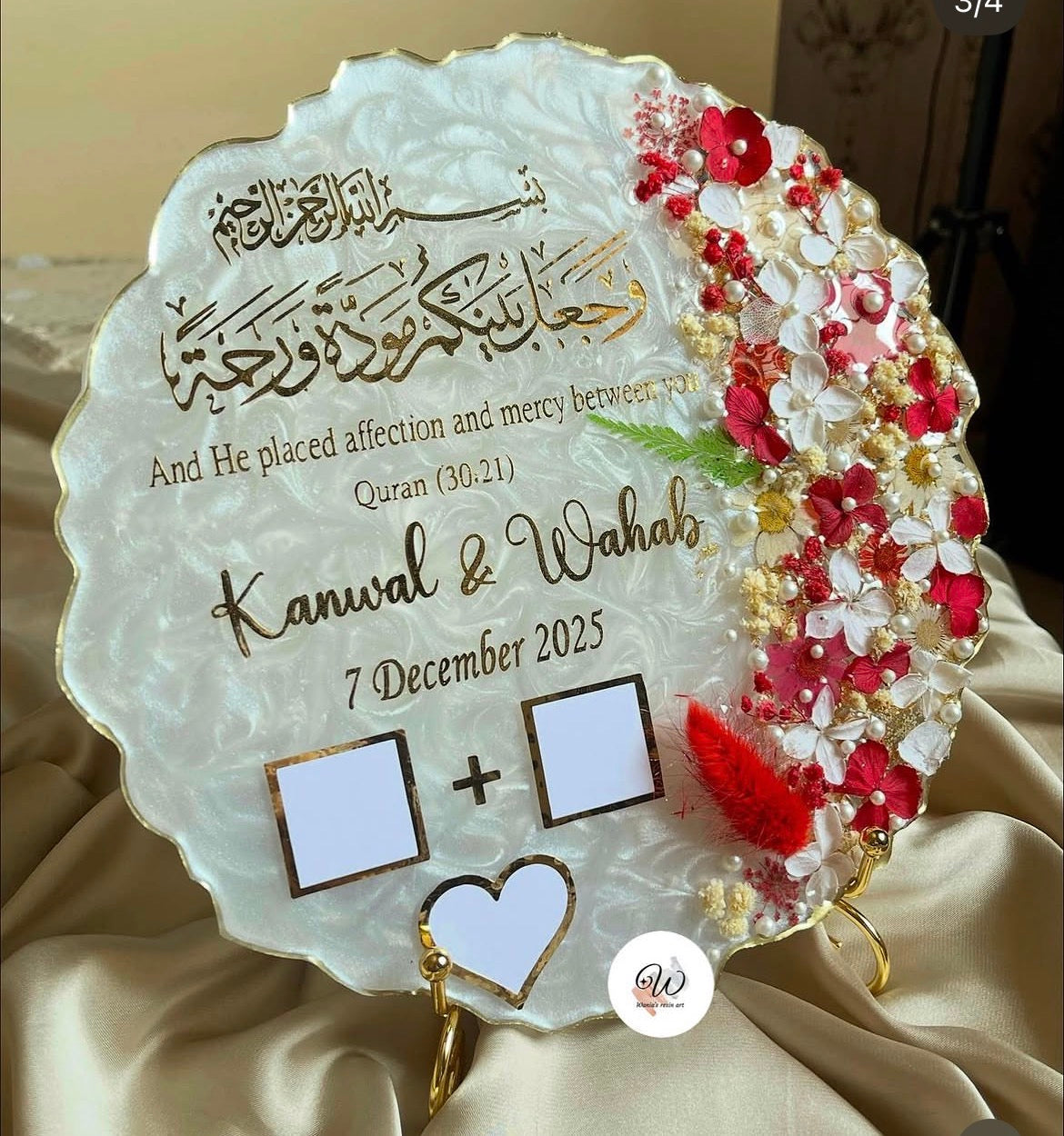 Crimson Bloom Personalised Resin Nikkah Tray