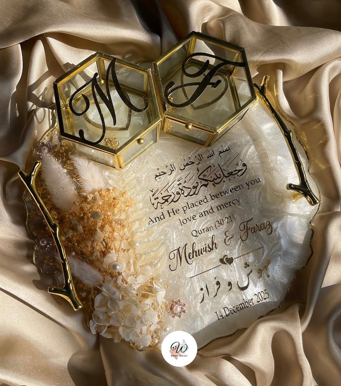 Personalised White Nikkah Tray Set with Ring Boxes