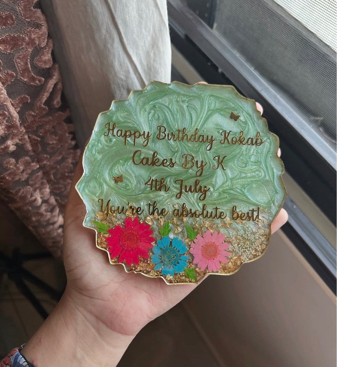 Apple Blossom™ | Personalized Birthday Resin Coaster with Acrylic Stand