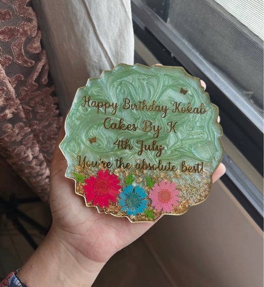 Apple Blossom™ | Personalized Birthday Resin Coaster with Acrylic Stand