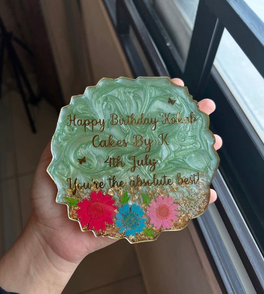 Apple Blossom™ | Personalized Birthday Resin Coaster with Acrylic Stand